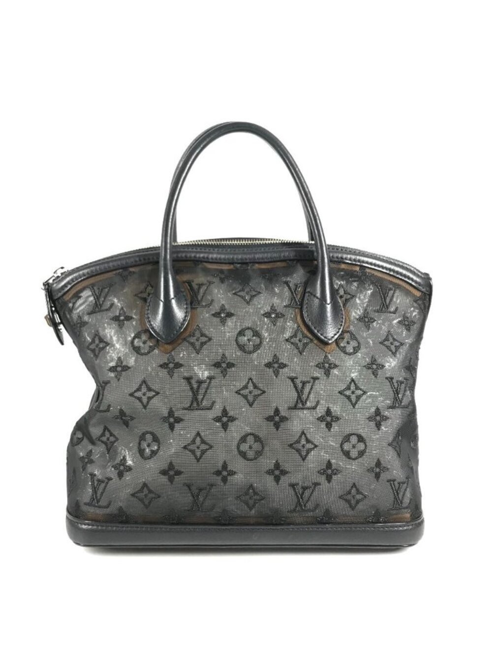 Louis Vuitton Handbag Lockit Monogram Transparent Mesh Leather Black